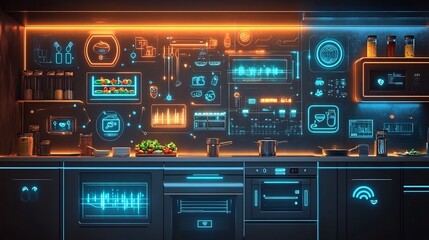 Futuristic Digital Dashboard with Glowing Holograms and Virtual Data Displays