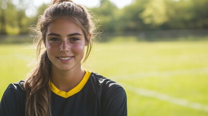 Portrait of a smiling female soccer player on a sunny day