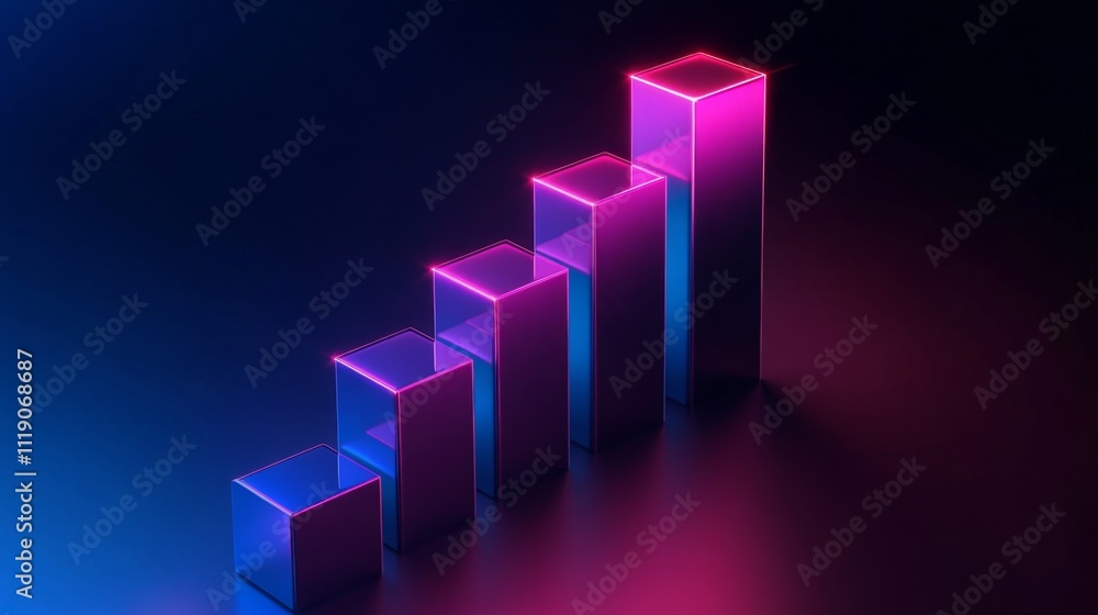 Aufkleber abstract 3d chart with neon glow in dark background