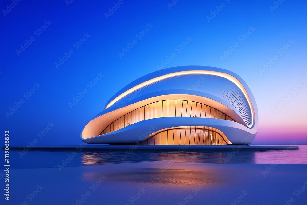 Poster futuristic architectural design with smooth gradients and 3d illumination effects