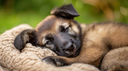 National Shepherd Day Adorable german shepherd puppy sleeping comfortably on blanket