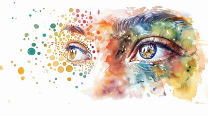 National Braille Literacy Month Vibrant watercolor portrait of eyes with multicolored patterns