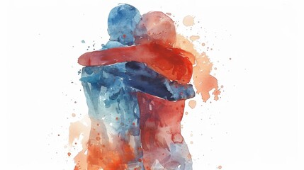 National Codependency Awareness Month Abstract watercolor painting of two figures embracing in warm and cool tones