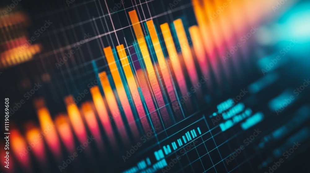 Poster colorful abstract data visualization with bar graphs and lines