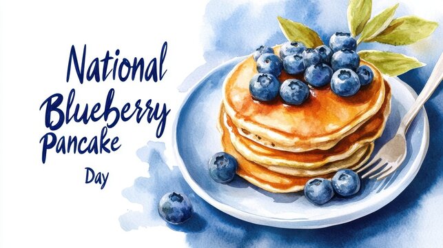 National Blueberry Pancake Day Delicious stack of blueberry pancakes on national blueberry pancake day