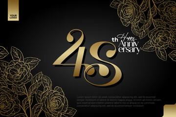 Elegant 48th Anniversary Celebration with Gold and Rose Flower Background