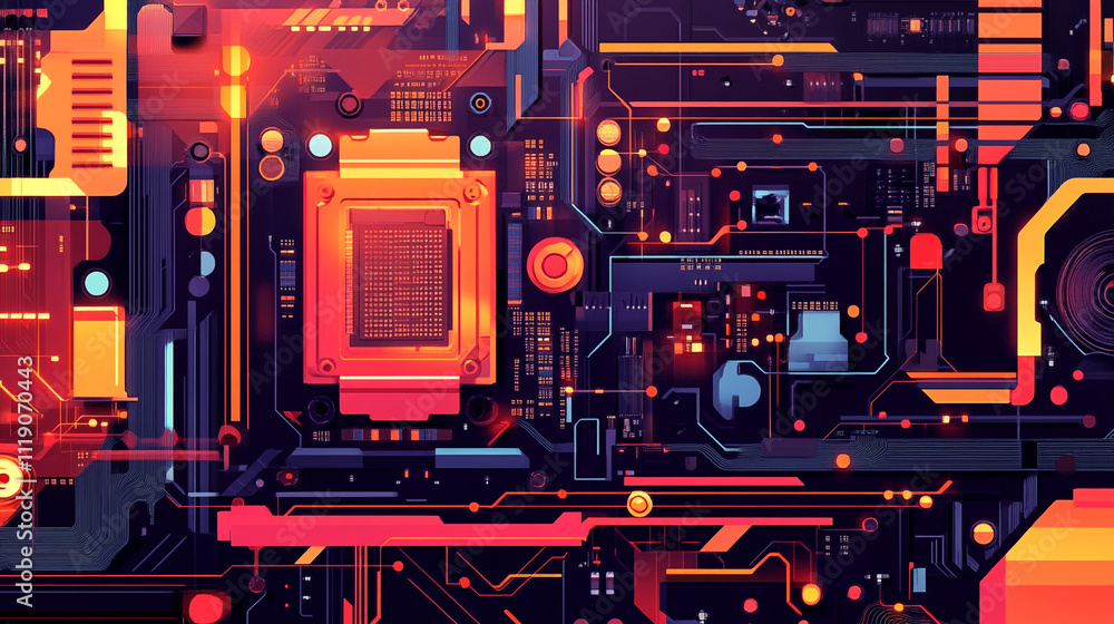 Aufkleber vibrant abstract representation of digital circuitry with glowing elements