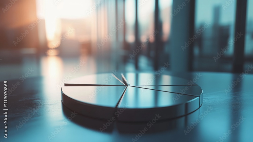 Poster reflective pie chart on table with modern office background