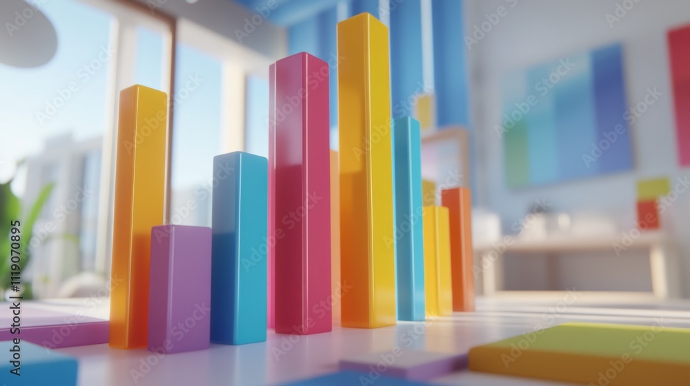 Poster Colorful 3D Bar Graph Representing Data Analysis in Modern Room