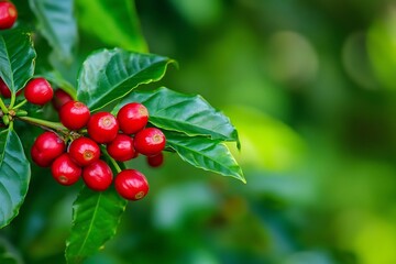 Picking Red Coffee Cherries in Lush Green Coffee Estate