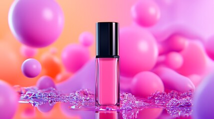 Pink Lip Gloss Product Shot with Abstract Bubbles Background
