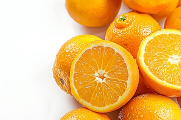 Red and yellow plums on a branch with leaves on a white background