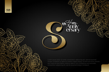 Elegant 8th Anniversary Celebration with Gold and Rose Flower Background