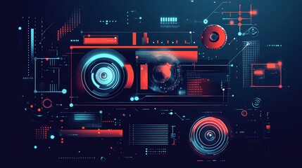 Fototapeta premium Futuristic digital interface with circular patterns and vibrant colors in abstract design