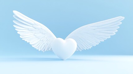 Fototapeta premium White Heart with Angelic Wings on Blue Background