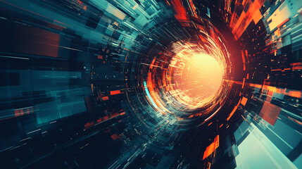 Fototapeta premium Vibrant digital tunnel with glowing light creates a sense of motion and depth