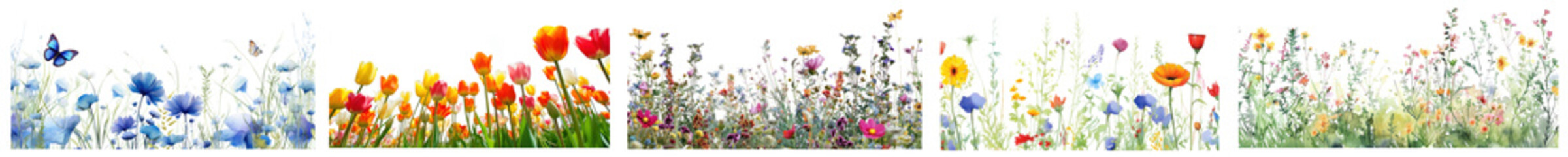 PNG Summer grass, flower field set on transparent background