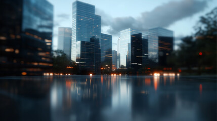 Fototapeta premium Modern Skyscrapers Reflecting in Urban Night 