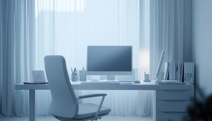 Modern minimalist home office workspace with computer