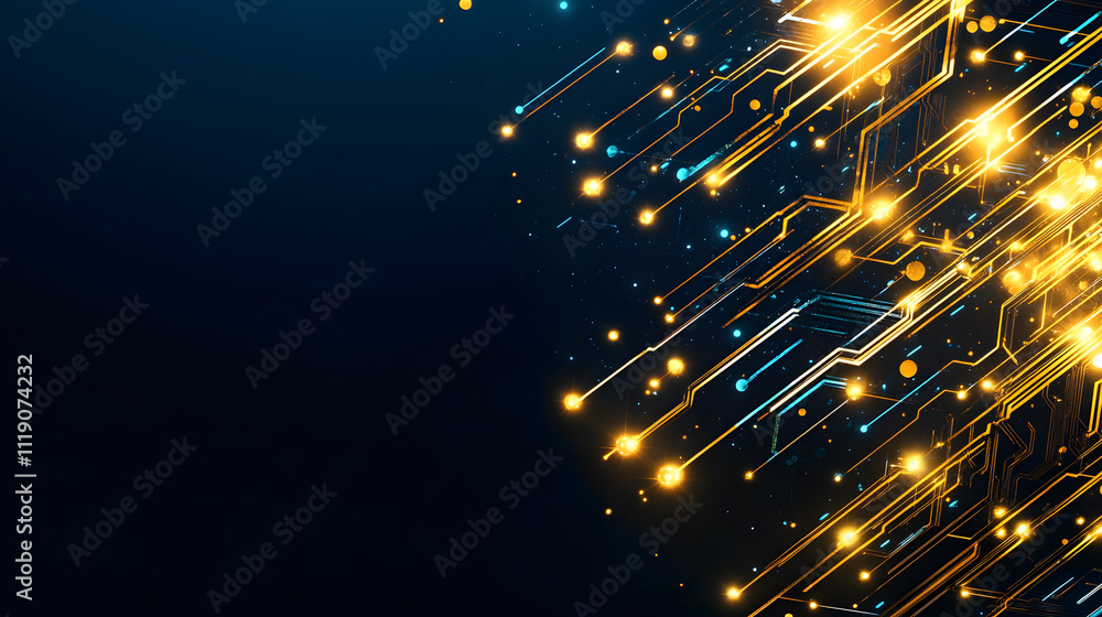 Poster A dynamic abstract background featuring glowing lines and circuitry, creating a sense of movement and technological innovation