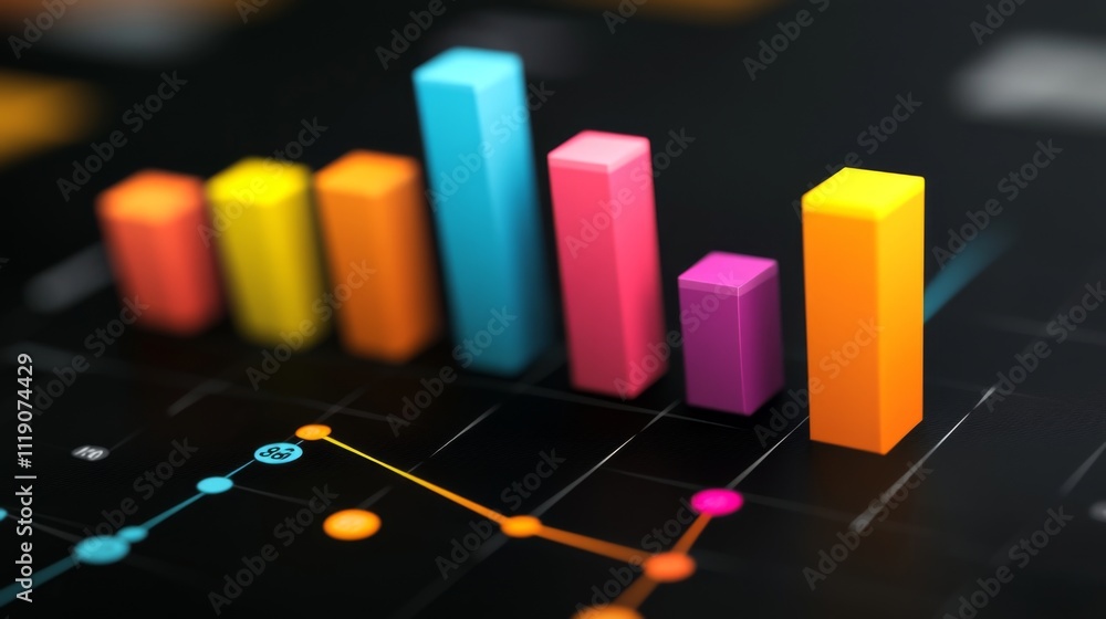 Poster colorful 3d bar graph data visualization on digital background