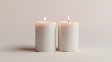 Two Lit White Candles on a Soft Background