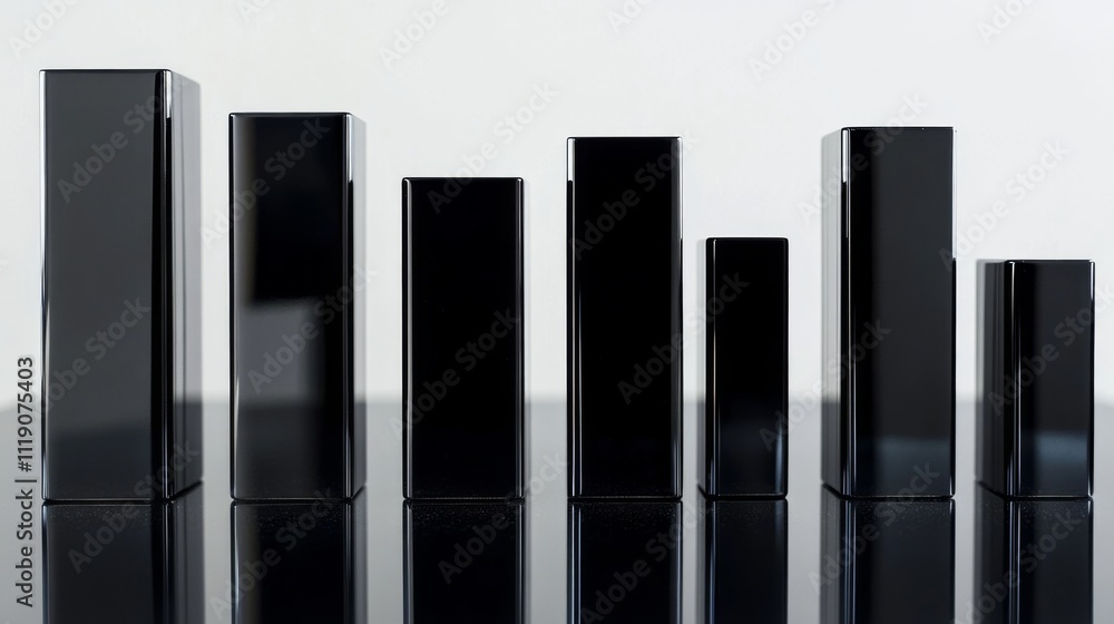 Poster minimalist black rectangles in progressive sizes on reflective surface