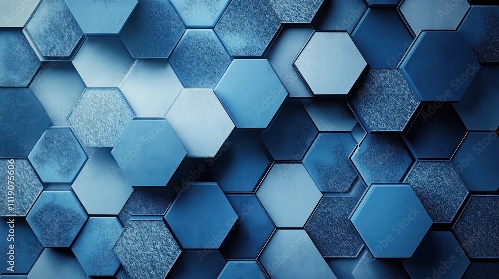Poster blue hexagon abstract background minimalistic 3d design ambient texture