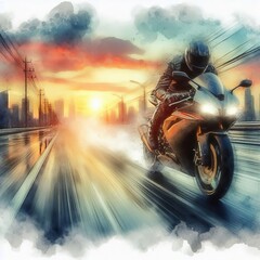52 Motion Photography Watercolor A speeding bike with a soft pai