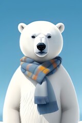 Polar bear in plaid scarf