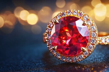 A Gold Ring Featuring A Large Red Gemstone