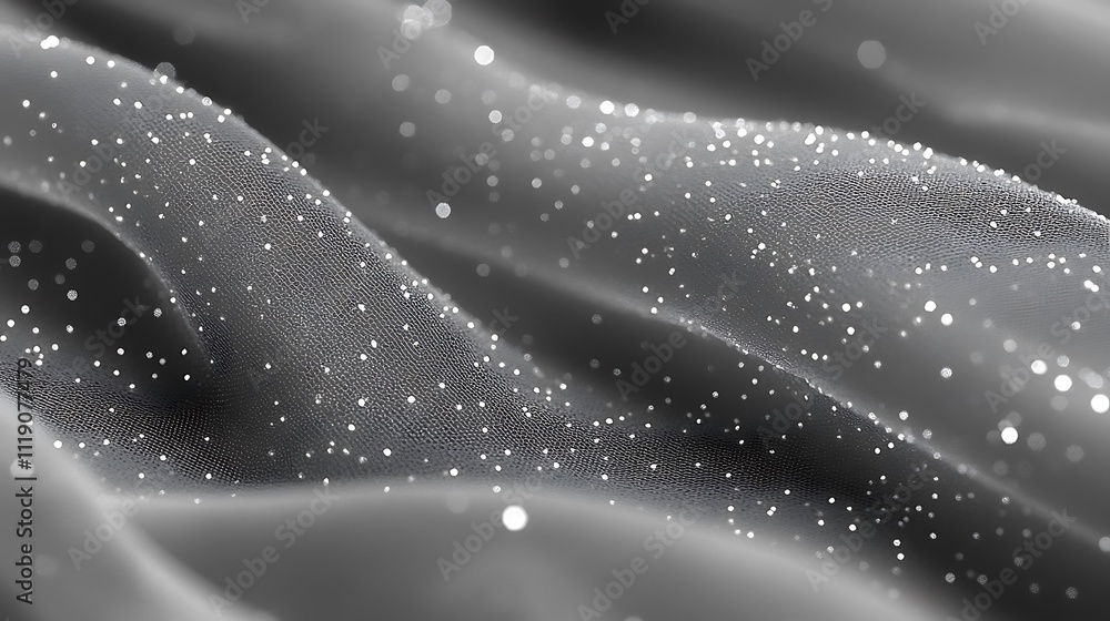 Poster abstract grayscale fabric texture with glittering particles.