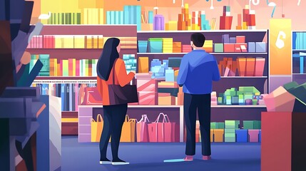 Couple Shopping in a Vibrant Supermarket