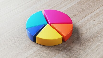 Fototapeta premium Colorful Pie Chart Segments on Wooden Surface for Data Presentation