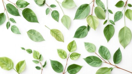Fresh Green Leaves on White Background: Perfect for Nature-Themed Designs