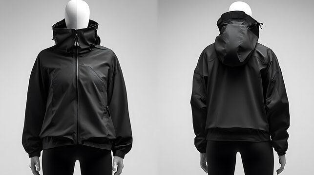 Black Hooded Jacket Displayed On Mannequin