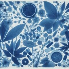 59 Sunprint cyanotype of Chinese herbs and medicines creating a