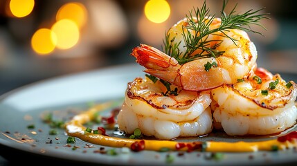 Delicious shrimp dish garnished with herbs, perfect for gourmet dining.