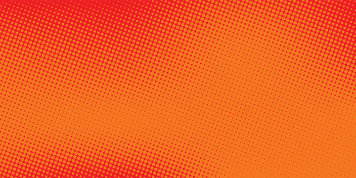 Polka dot pop art halftone pattern. Red dots on orange background