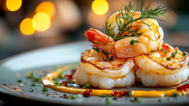 Delicious shrimp dish garnished with herbs, perfect for gourmet dining.