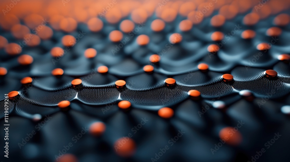 Aufkleber Abstract close-up of colorful textured surface with intricate patterns and vibrant orange dots on a dark background, showcasing depth and detail for design purposes