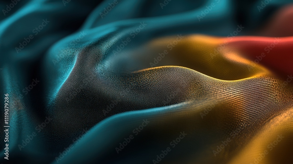 Poster elegant colorful fabric waves with soft textures captured in close-up view, perfect for backgrounds,