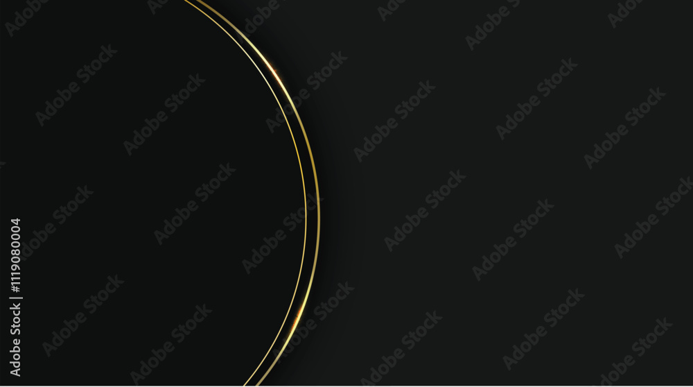 Wall mural abstract minimal luxury background with golden glowing curved lines frame on black empty space for t