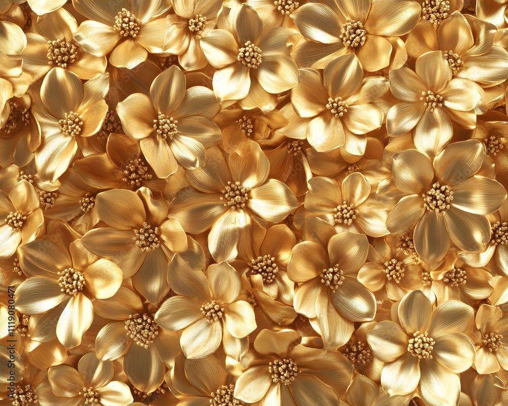 Poster a vibrant arrangement of golden flowers creating a visually appealing and decorative pattern.