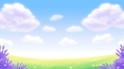 Obraz premium Serene Landscape with Purple Flowers and Blue Sky