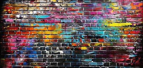 Modern urban decor featuring colorful spray paint on sleek brick wall backdrop, ideal for stylish interiors