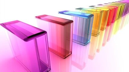 Fototapeta premium Colorful Transparent Boxes in a Gradient Arrangement on Surface