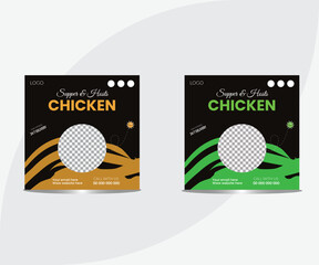 Food social media banner design template. chicken social media post vector illustration. Square size. Fast food social media post design template for restaurant, Super Delicious biryani, Square banner