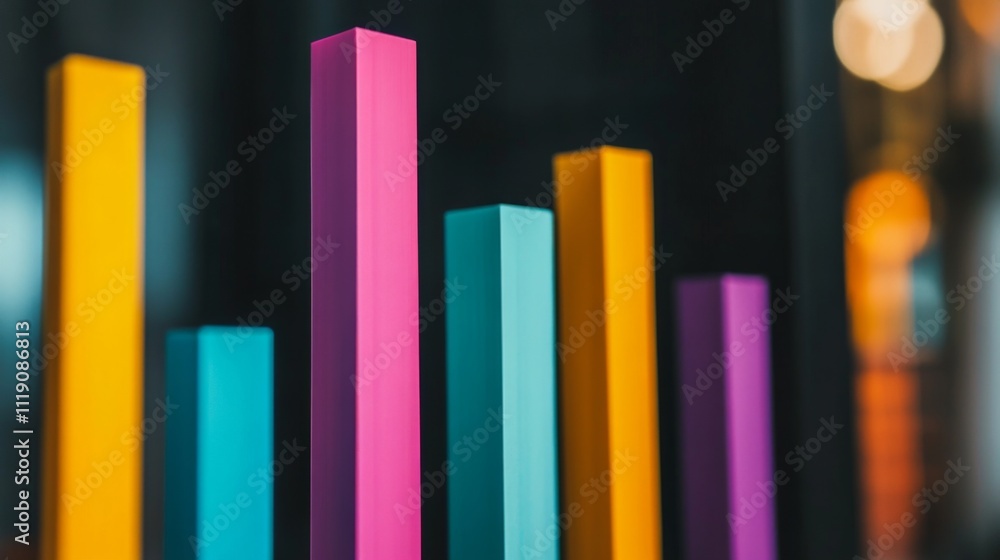 Poster colorful 3d bar graph displaying growth and progress in business