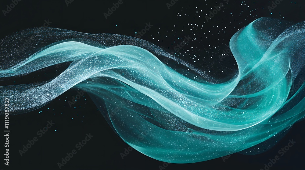 Poster teal abstract wave with sparkling particles
